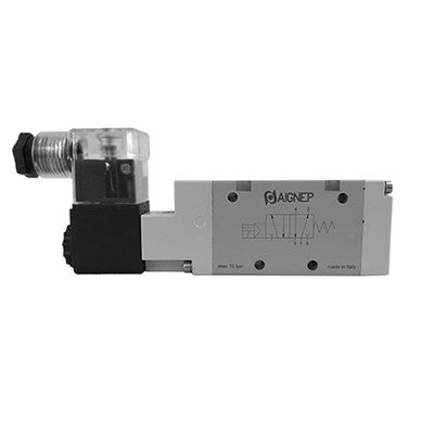 01VS0500030102 by AIGNEP | 01V Control Valves Series | 5/2 Single Solenoid Pilot Valve/Spring Return 1/4" | 12V DC/3 W coil | LED Con