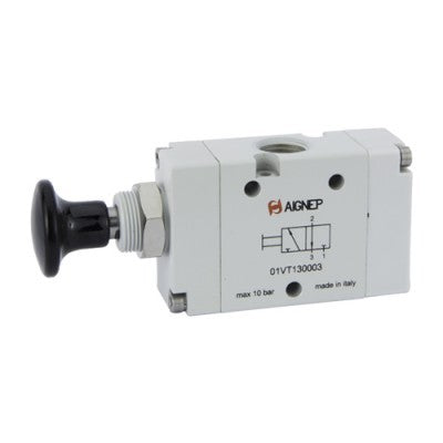 01VT03NC02N by AIGNEP | 01V Control Valves Series Series | 3 way/2 position | Normally Closed | Push Button/Spring Return | 1/8" NPTF