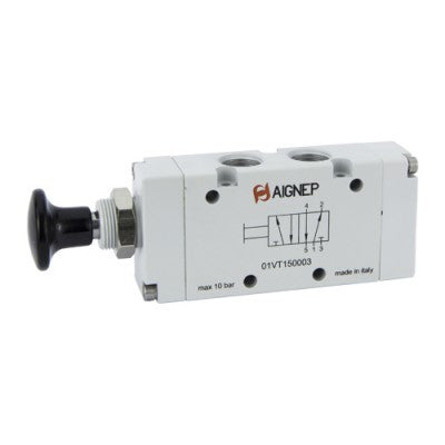 01VT150002N by AIGNEP | 01V Control Valves Series Series | 5 port/4 way/2 position | Push/Pull Button | 1/8" NPTF