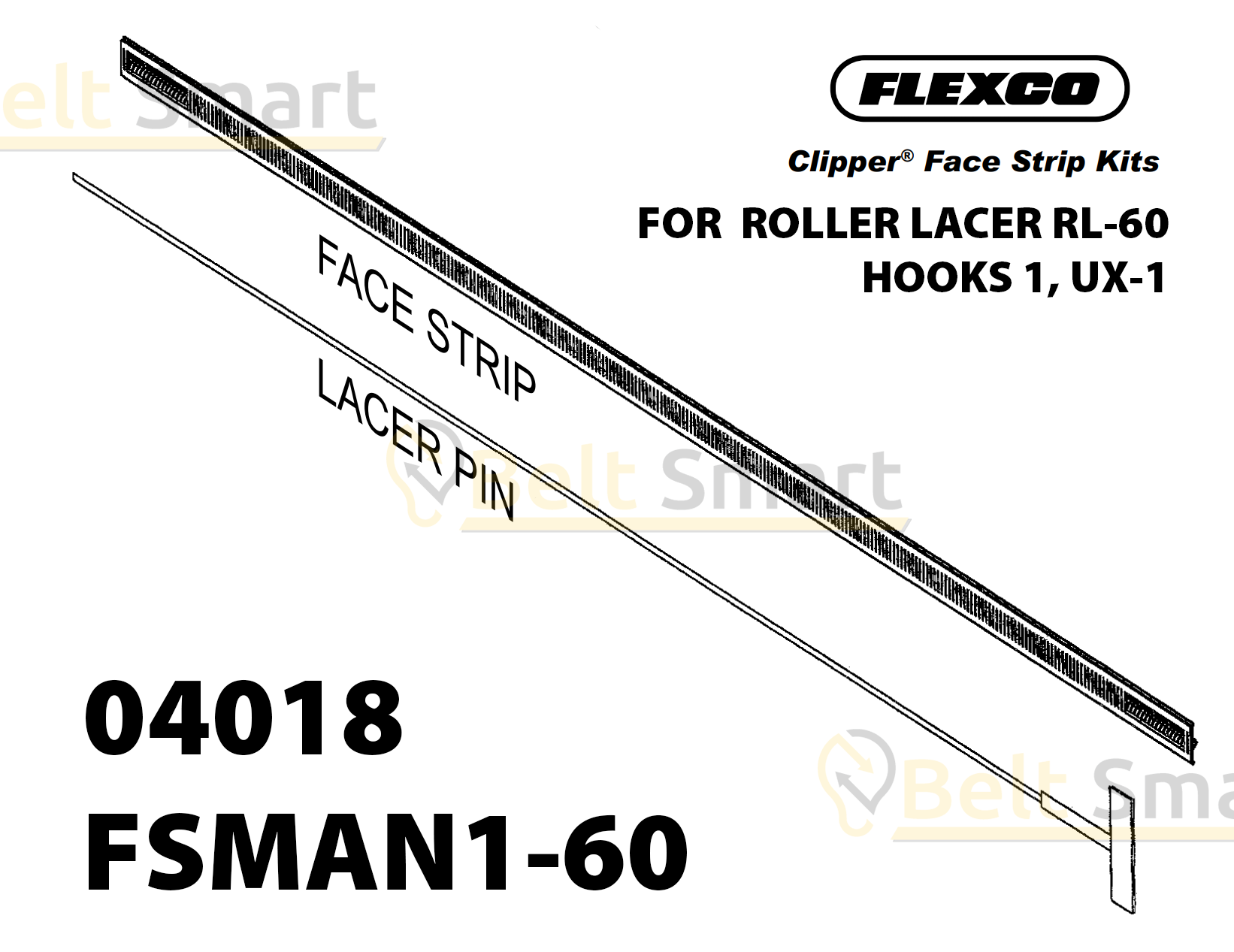 FSMAN1-60 by Flexco | #04018 | Clipper Manual Roller Lacer Face Strip | 60" Belt Width | Hook Size: 1, UX-1