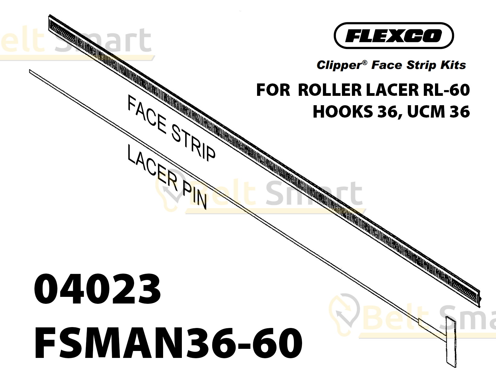 FSMAN36-60 by Flexco | #04023 | Clipper Manual Roller Lacer Face Strip | 60" Belt Width | Hook Size: 36, UCM36