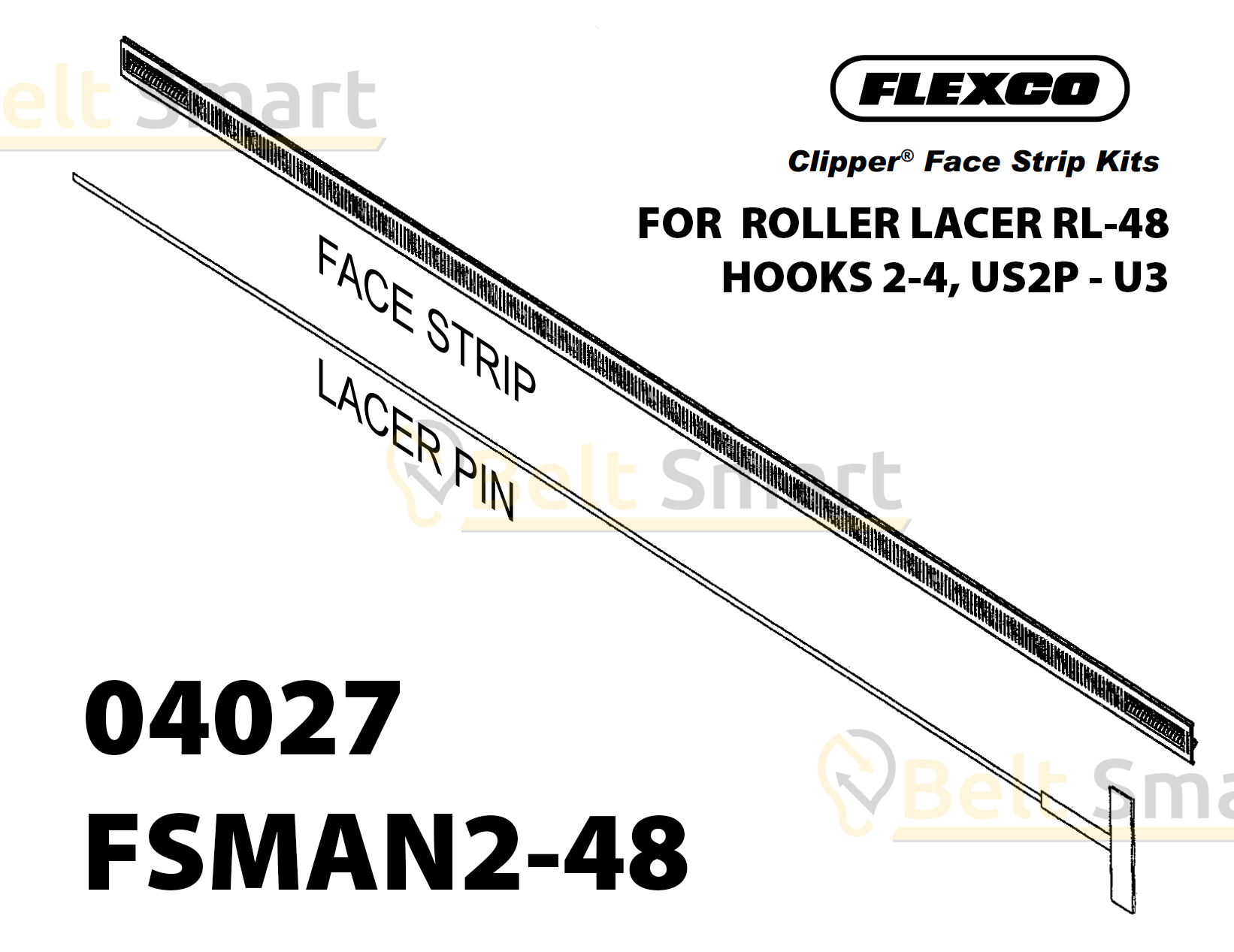 FSMAN2-48 by Flexco | #04027 | Clipper Manual Roller Lacer Face Strip | 48" Belt Width | Hook Size: 2-4, U2SP-U3