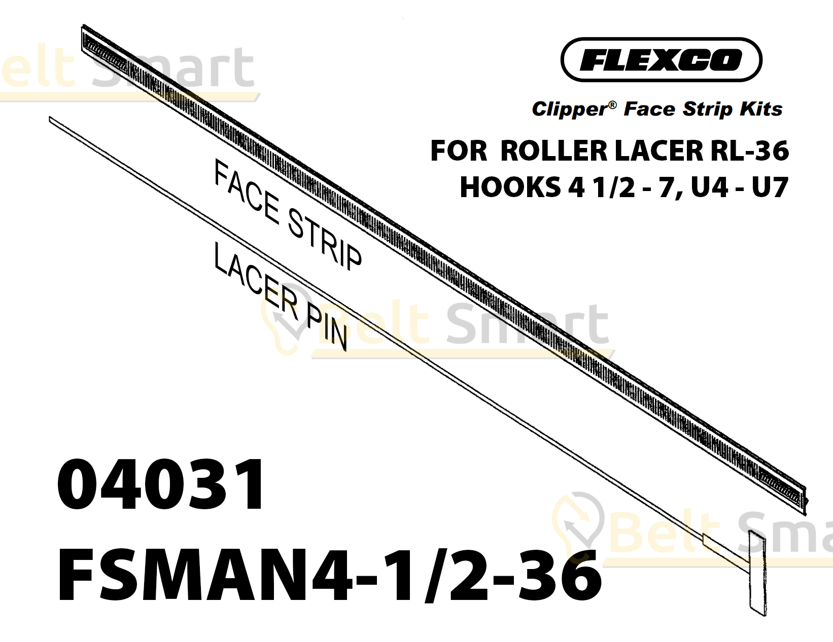 FSMAN4-1/2-36 by Flexco | #04031 | Clipper Manual Roller Lacer Face Strip | 36" Belt Width | Hook Size:4-1/2-7, U4-U7