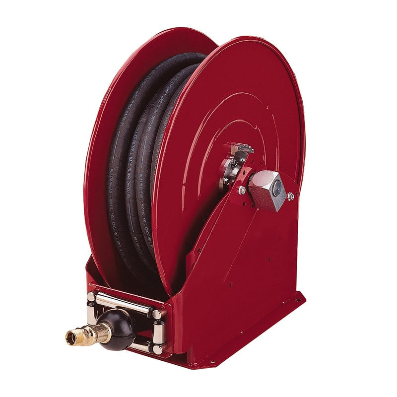 8080-E by Alemite | High Capacity Reel | Fuel | Reel Inlet: 1" Female NPTF | Delivery Hose Outlet: 3/4" Female NPTF | Delivery Hose Specification: 3/4" x 50ft (317868-50) | Max Pressure: 1000 PSI