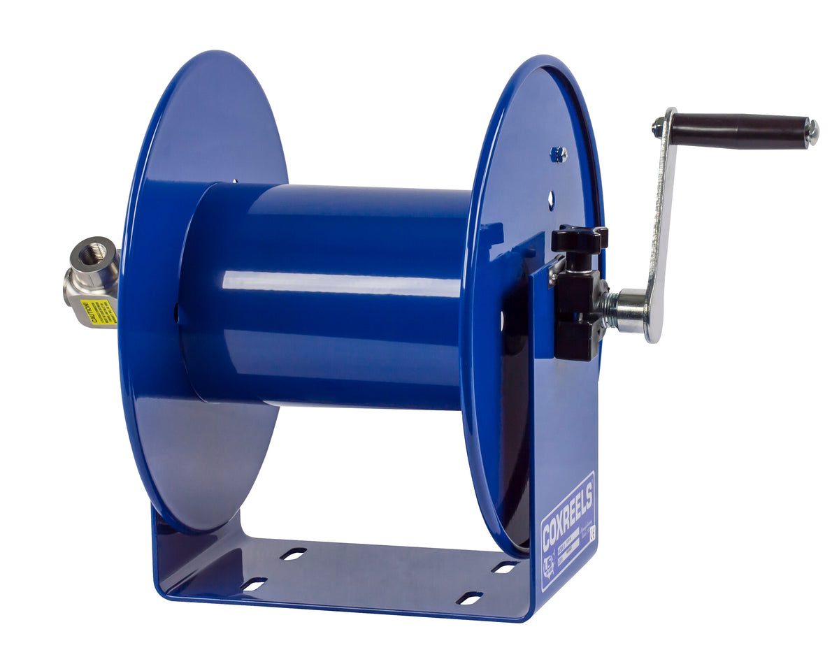 112P-3-8 by Coxreels | 100 Pure Flow Series | 4,000 PSI Hand Crank Hose Reel for Breathing Air & Clean Fluids | 3/8" Hose ID, 3/8" FNPT Inlet | Steel | 100ft Capacity, Hose Not Included