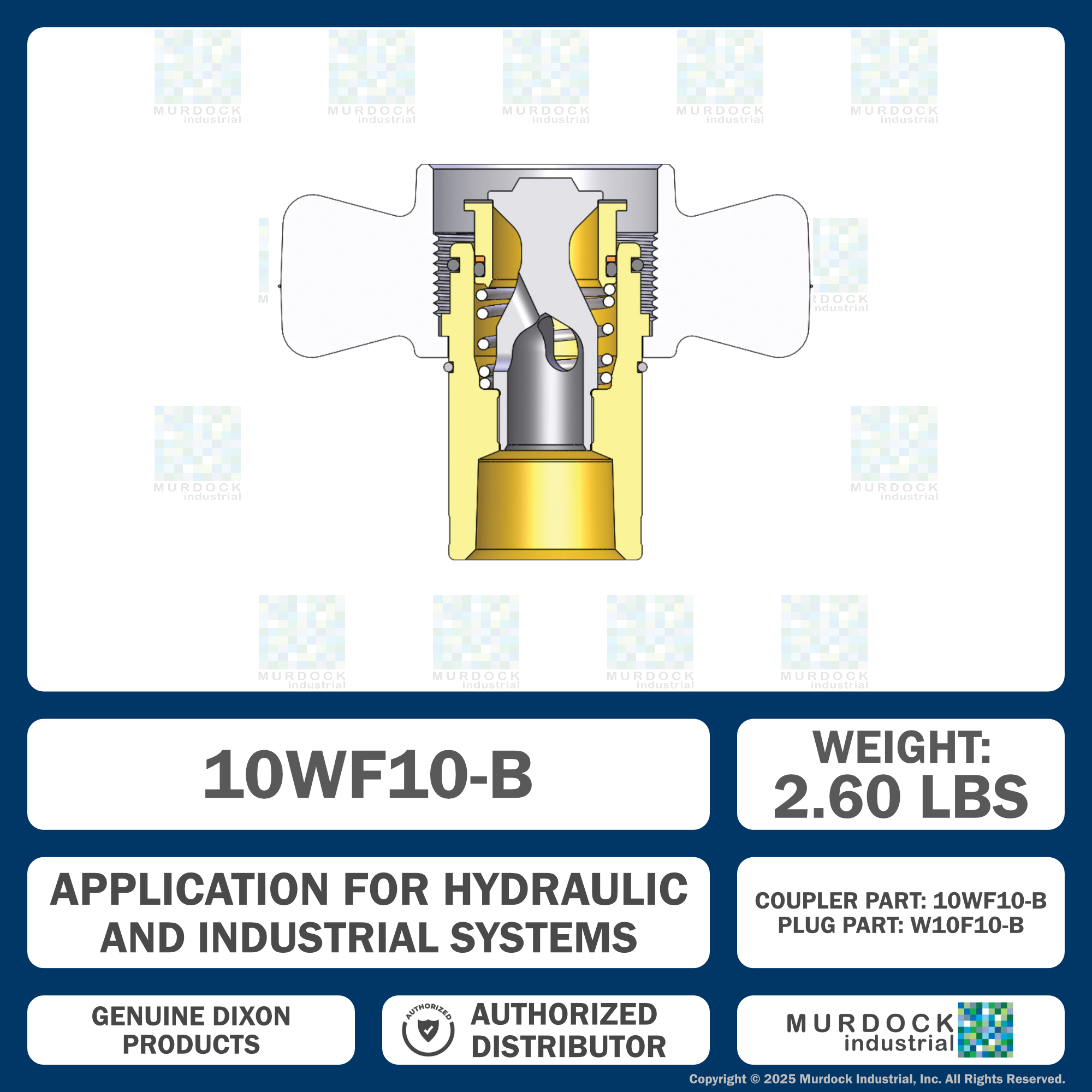 10WF10-B by Dixon Valve | Hydraulic Quick Disconnect Coupling | W-Series | 1-1/4" Female NPTF x 1-1/4" Wingstyle Interchange | Socket | Nitrile Seal | Brass