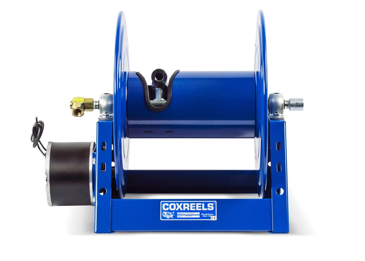 1125-4-500-EF by Coxreels | 1125 Series | 3,000 PSI Motor Driven Hose Reel | 24V DC 1/3 HP Electric Motor | 1/2" Hose ID, 1/2" FNPT Inlet | Steel | 500ft Capacity, Hose Not Included