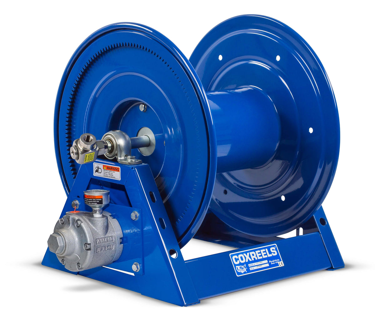 1125P-4-8-A by Coxreels | 1125 Pure Flow Series | 6,000 PSI Motor Driven Hose Reel for Breathing Air & Clean Fluids | #4 Gast Air Motor | 1/2" Hose ID, 1/2" FNPT Inlet | Steel | 150ft Capacity, Hose Not Included