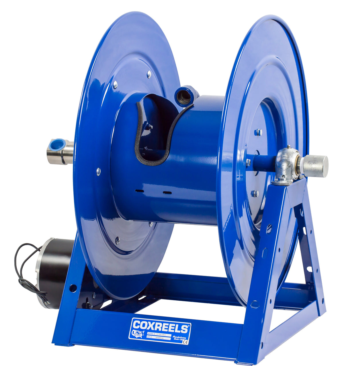 1175-6-100-E by Coxreels | 1175 Series | 3,000 PSI Motor Driven Hose Reel | 12V DC 1/3 HP Electric Motor | 1" Hose ID, 1" FNPT Inlet | Steel | 100ft Capacity, Hose Not Included