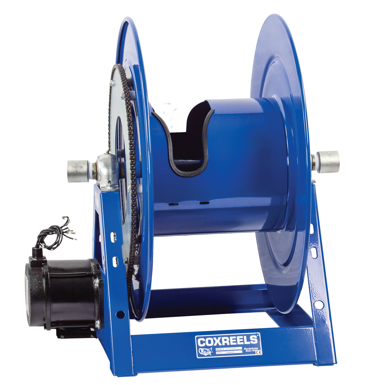 1175-6-200-EJ-BYXX by Coxreels | Storage Series | Motor Driven Hose Storage Reel | 230V AC 1/2 HP Explosion Proof Electric Motor | 20" Drum Width | Steel | Hose Not Included