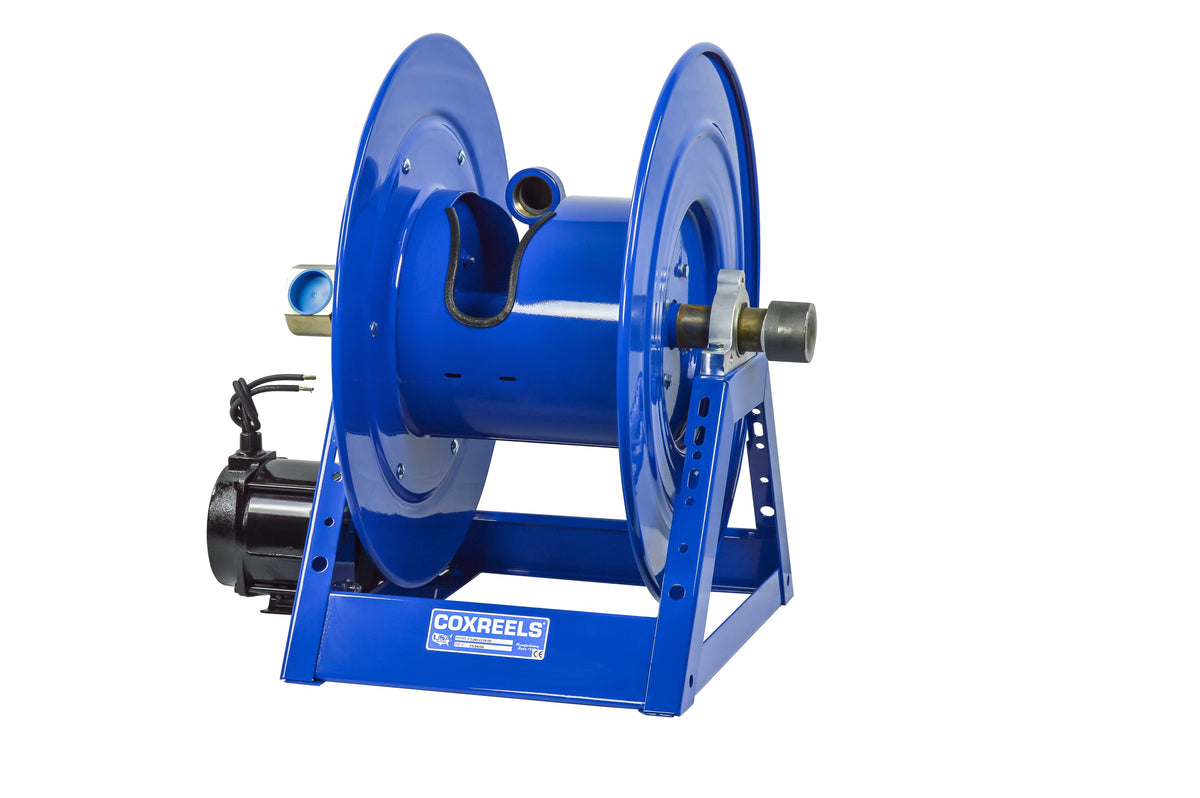 1185-1124-ED-BUXX by Coxreels | 1185-BUXX Series | 3,000 PSI Motor Driven Hose Reel | 12V DC 1/2 HP Explosion Proof Electric Motor | 1-1/2" Hose ID, 1-1/2" FNPT Inlet | Steel | 50ft Capacity, Hose Not Included