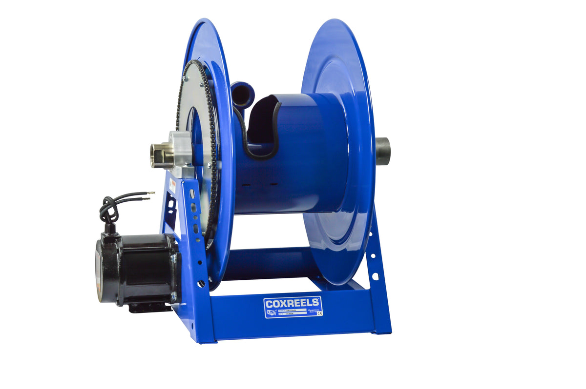 1185-1124-EA by Coxreels | 1185 Series | 1,500 PSI Motor Driven Hose Reel | 115V AC 1/2 HP Explosion Proof Electric Motor | 1-1/2" Hose ID, 1-1/2" FNPT Inlet | Steel | 50ft Capacity, Hose Not Included