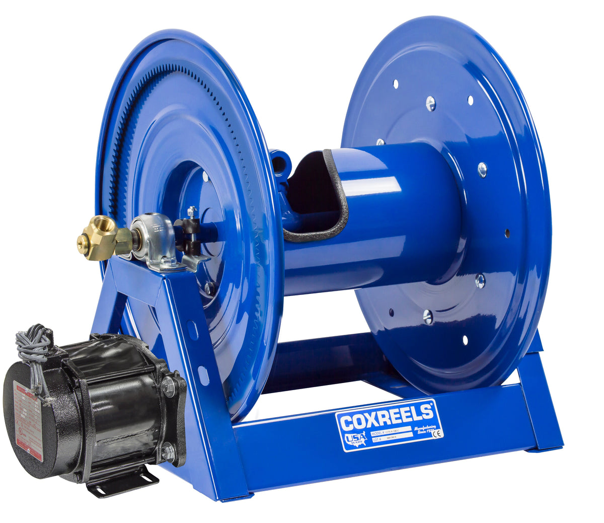 1275-6-75-EA by Coxreels | 1275 Series | 3,000 PSI Dual Hose Motor Driven Hose Reel | 115V AC 1/2 HP Explosion Proof Electric Motor | 1" Hose ID, 1" FNPT Inlet | Steel | 75ft Capacity, Hose Not Included