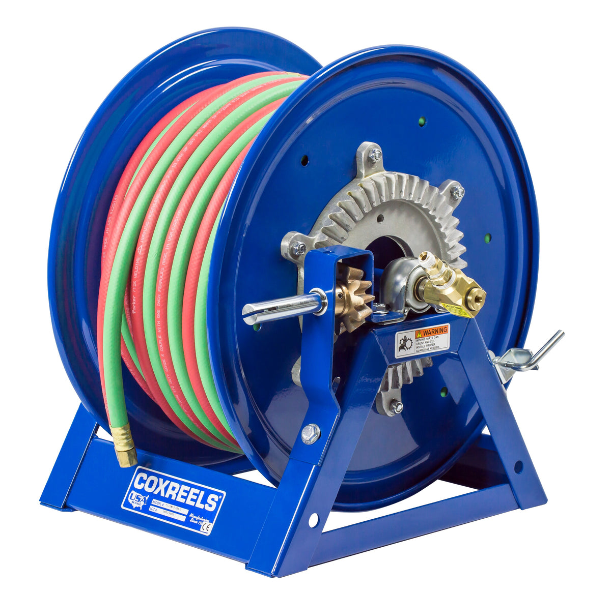 1275WT-3-250-C by Coxreels | 1275W Series | 200 PSI Dual Hose Hand Crank Hose Reel for Oxy-Fuel Welding (T-Grade) | 3/8" Hose ID, 3/8" FNPT Inlet x 3/8" MNPT Hose End | Steel | 250ft Neoprene Hose Included