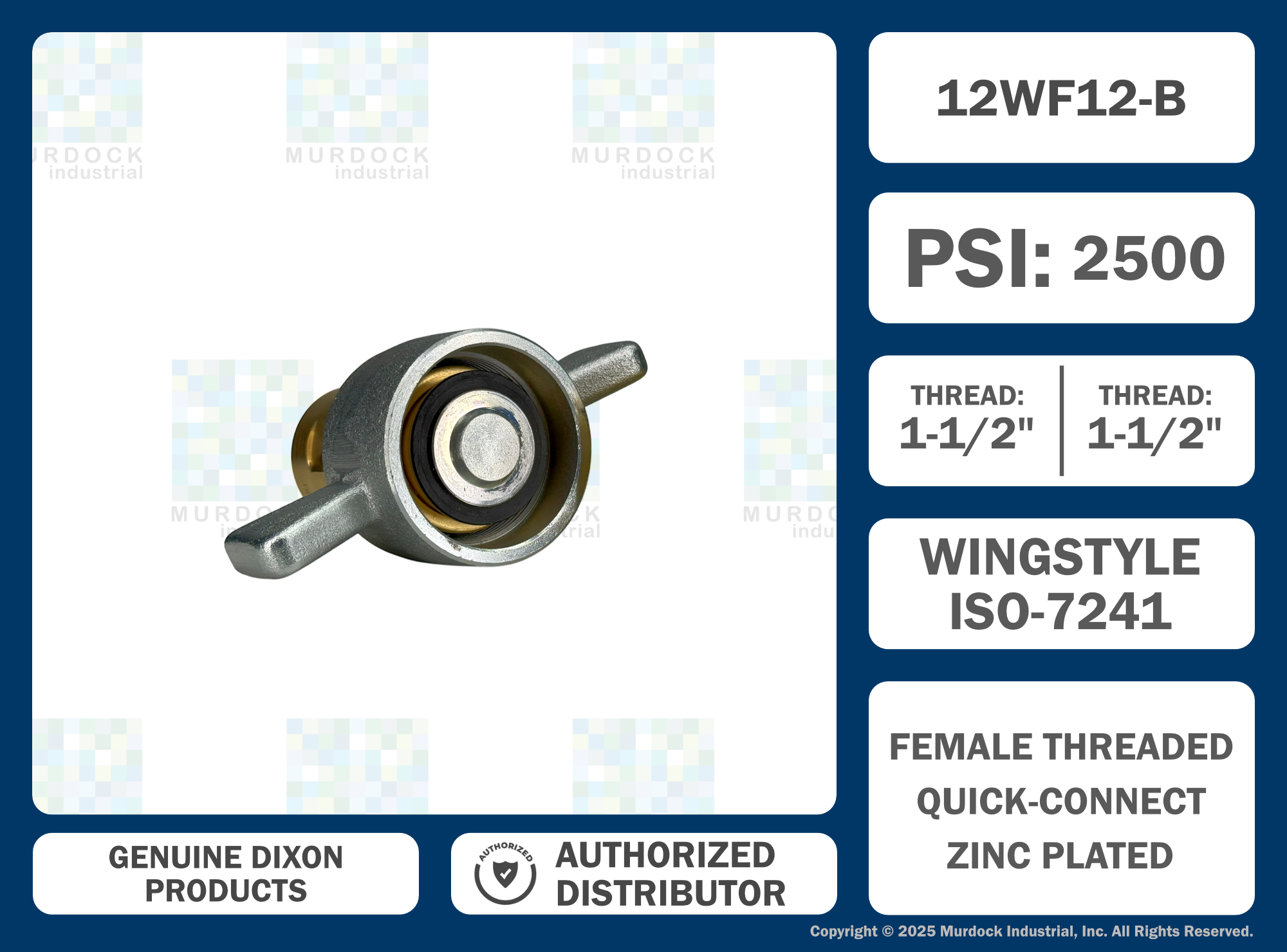 12WF12-B by Dixon Valve | Hydraulic Quick Disconnect Coupling | W-Series | 1-1/2" Female NPTF x 1-1/2" Wingstyle Interchange | Socket | Nitrile Seal | Brass