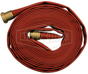 H525R50RBF Dixon 500# Nitrile Covered Fire Hose - Light Duty - Red - Coupled - Female x Male NST(NH) Expansion Ring Couplings (Brass) - 2-1/2" Hose Size - 2-13/16" Bowl Size - 50ft Length