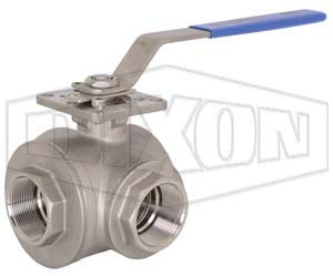 BV3IGTF-0501-A Dixon Valve 1/2" Three-Way "T" Industrial Stainless Steel Ball Valve - Female NPT - Seat: RTFE