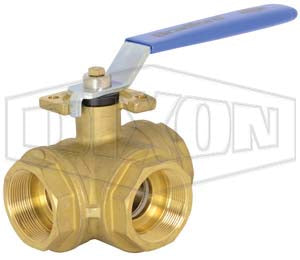 BV3BVLR-0501-A Dixon Valve 1/2" Three-Way "L" Industrial Brass Ball Valve - Female NPT - Seat: PTFE