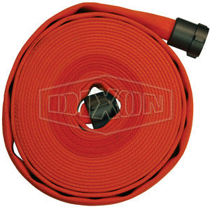 A515OR50RAS Dixon 500# Single Jacket All-Polyester Fire Hose - Orange Color Impregnated - Coupled - Fem. x Male NPSH Expansion Ring Couplings (Aluminum) - 1-1/2" Hose Size - 1-3/4" Bowl Size - 50ft Length