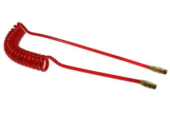 PRE14-10A-TR by Coilhose | Flexeel® Reinforced Coiled Air Hose | 1/4" Hose ID x 3/8" Hose OD | 1/4" Male NPT Rigid & Swivel Reusable Fittings | Transparent Red | Polyurethane | 10ft