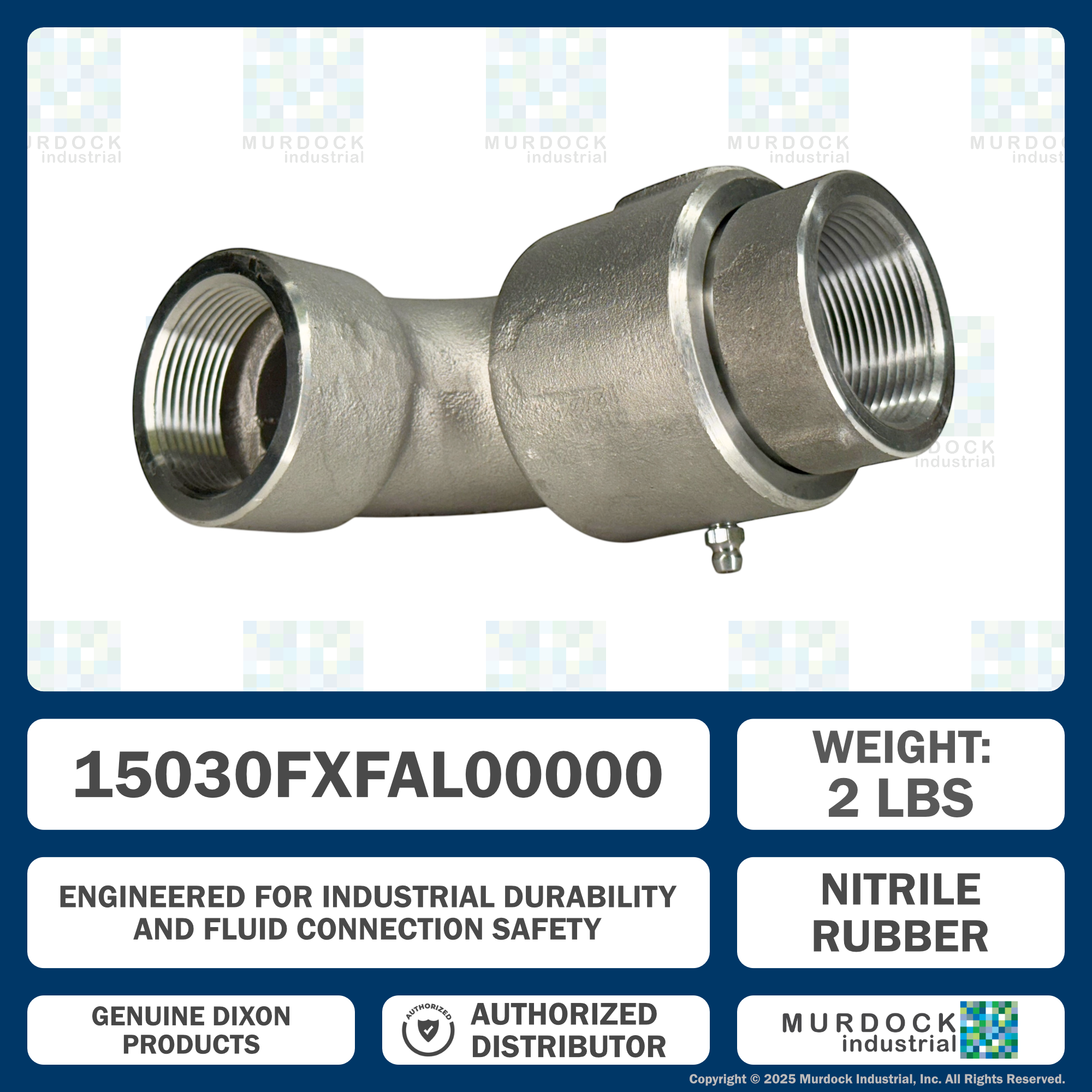15030FXFAL00000 by Dixon Valve | Swivel Joint | Single Plane | Style 30 | 90° Elbow | 1-1/2" Size | Female NPT x Female NPT | Aluminum