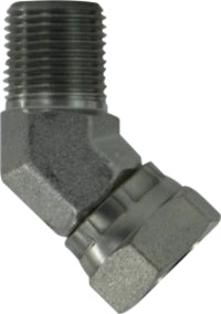 150368 by Midland | Hydraulic Male Swivel | 3/8" Male Pipe x 1/2" Female NPSM | 45° Elbow | Adapter | Steel