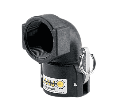 150D90 by Banjo | Cam Lever Coupling | Part D | 1-1/2" Female Coupler x 1-1/2" Female Thread | 90° Elbow | 300 PSI | Gasket: EPDM | Polypropylene | Pack of 10