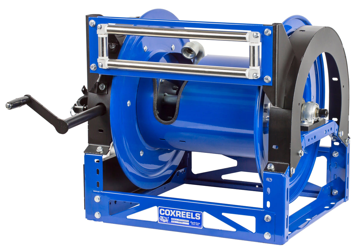 1680-1124-E by Coxreels | 1600 Series | 1,500 PSI Motor Driven Hose Reel | 12V DC 1/3 HP Electric Motor | 1-1/2" Hose ID | Steel | 50ft Capacity, Hose Not Included