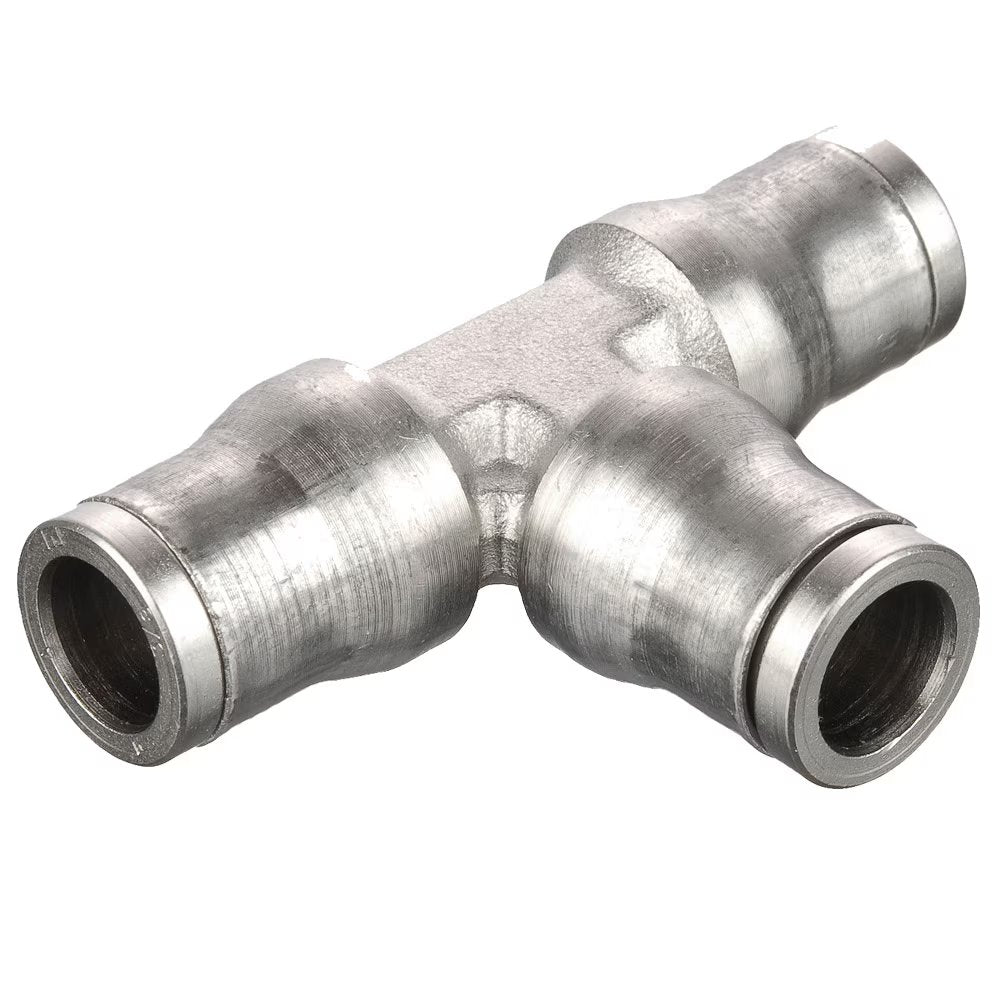 164PLM-12M by Parker | Prestolok PLM Metal Push-to-Connect Fittings | Tube to Tube Fittings | 12 mm Tube Size | 62 mm Length | 40.50 mm Width | Tee | Electroless Nickel-Plated Brass | Pack of 5