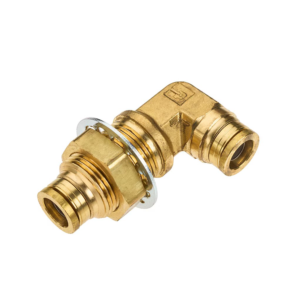 165PTCBH-8 by Parker | Bulkhead Union | 1/2" Push-to-Connect | 1-1/4 Hex | 90° Elbow | Brass | Pack of 5