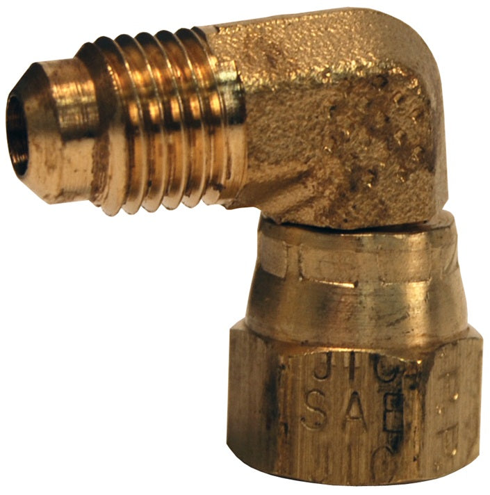 166FSV-6-6 by Dixon Valve | SAE 45° Flare Swivel Adapter | 90° Elbow | 3/8" Male SAE 45° Flare x 3/8" Female SAE 45° Flare | Brass