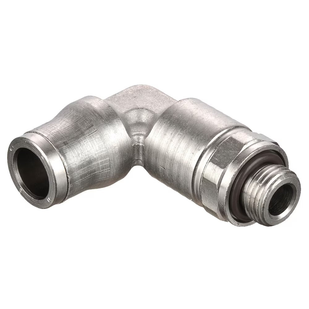 169PLMX-6M-2G by Parker | Prestolok PLM Metal Push-to-Connect Fittings | Threaded Fitting | 6 mm Tube Size x 1/8" Male BSPP Threads | 14.00 mm Height | 90° Long Elbow | Electroless Nickel-Plated Brass | Pack of 10