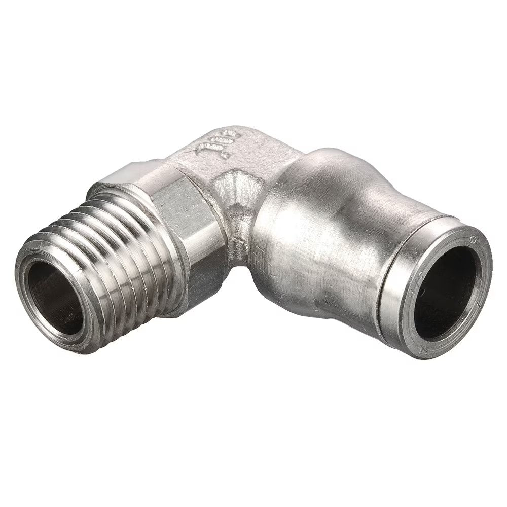 169PLM-12M-6R by Parker | Prestolok PLM Metal Push-to-Connect Fittings | Threaded Fitting | 12 mm Tube Size x 3/8" Male BSPT Threads | 18.50 mm Height | 90° Elbow | Electroless Nickel-Plated Brass | Pack of 5