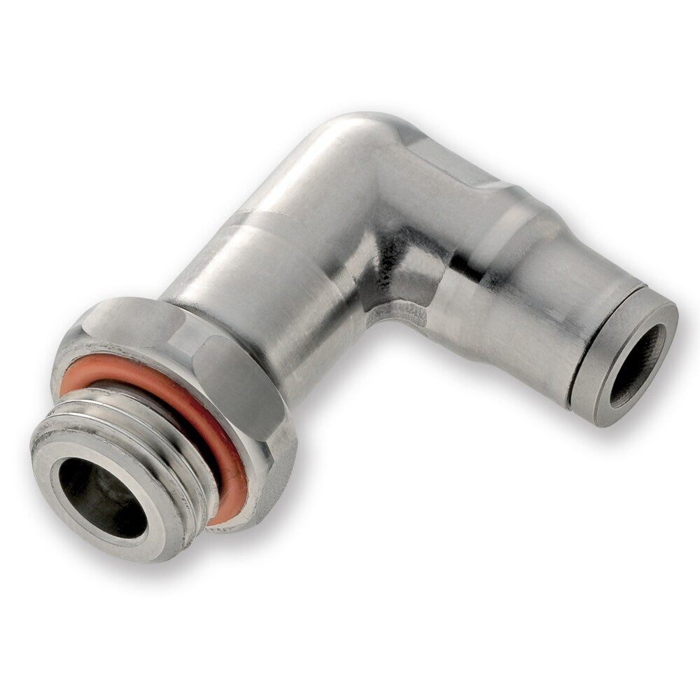 169PLSX-10M-6G by Parker | Prestolok PLS Push-to-Connect Fittings | Threaded Fitting | 10mm Tube Size x 3/8" Male BSPP Thread | 21mm Height | 90° Long Elbow | Stainless Steel | Pack of 2
