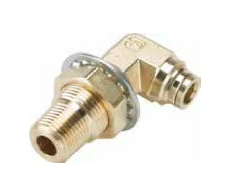169PTCNSBH-8-8 by Parker | Bulkhead Union | 1/2" Push-to-Connect x 1/2" Male NPT Threads | 7/8" Hex B | 1-1/4 Hex C | 90° Elbow | Brass | Pack of 5
