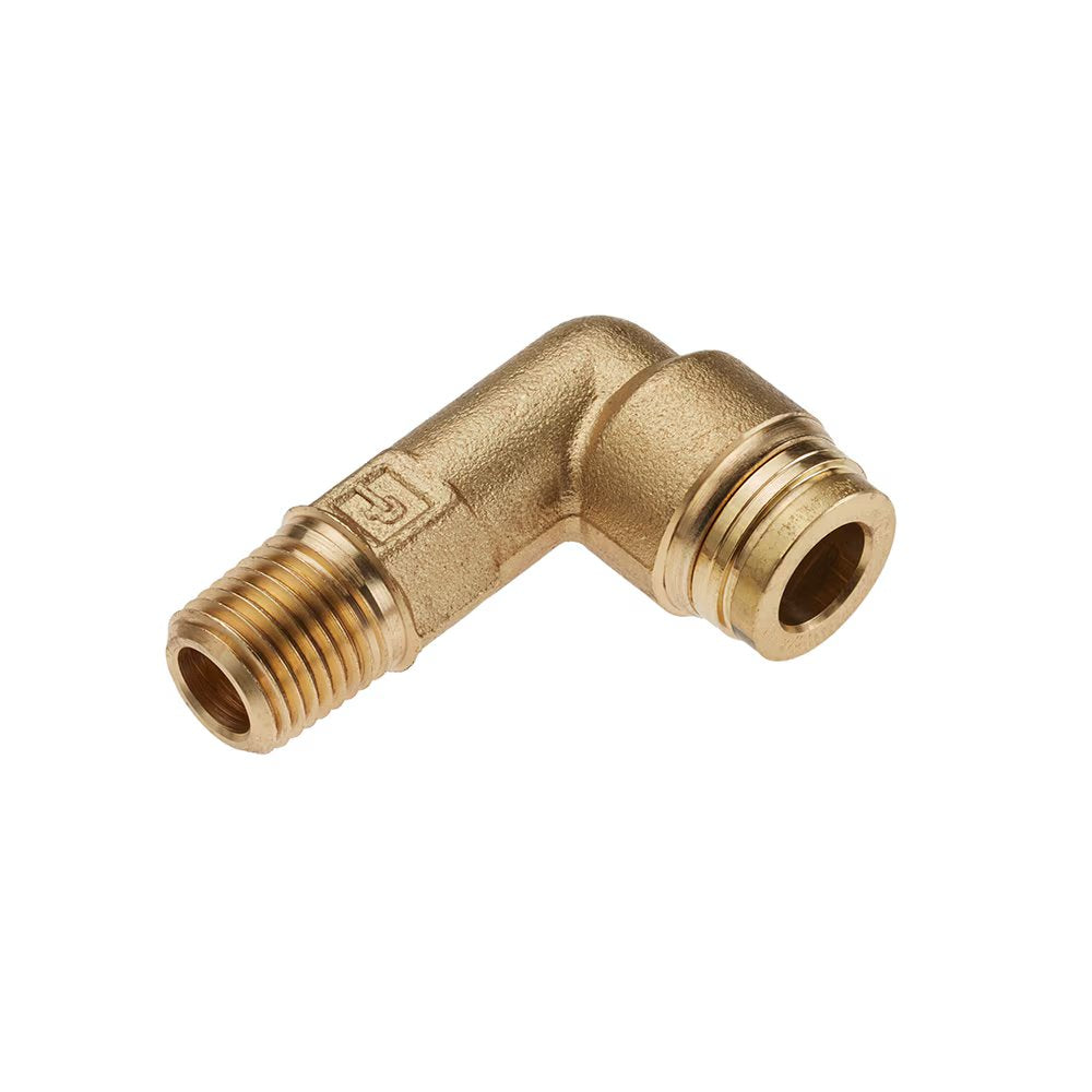 169PTCNSL-6-4 by Parker | Threaded Fitting | 3/8" Rigid Push-to-Connect x 1/4" Male NPT Thread | 90° Long Elbow | Brass | Pack of 10