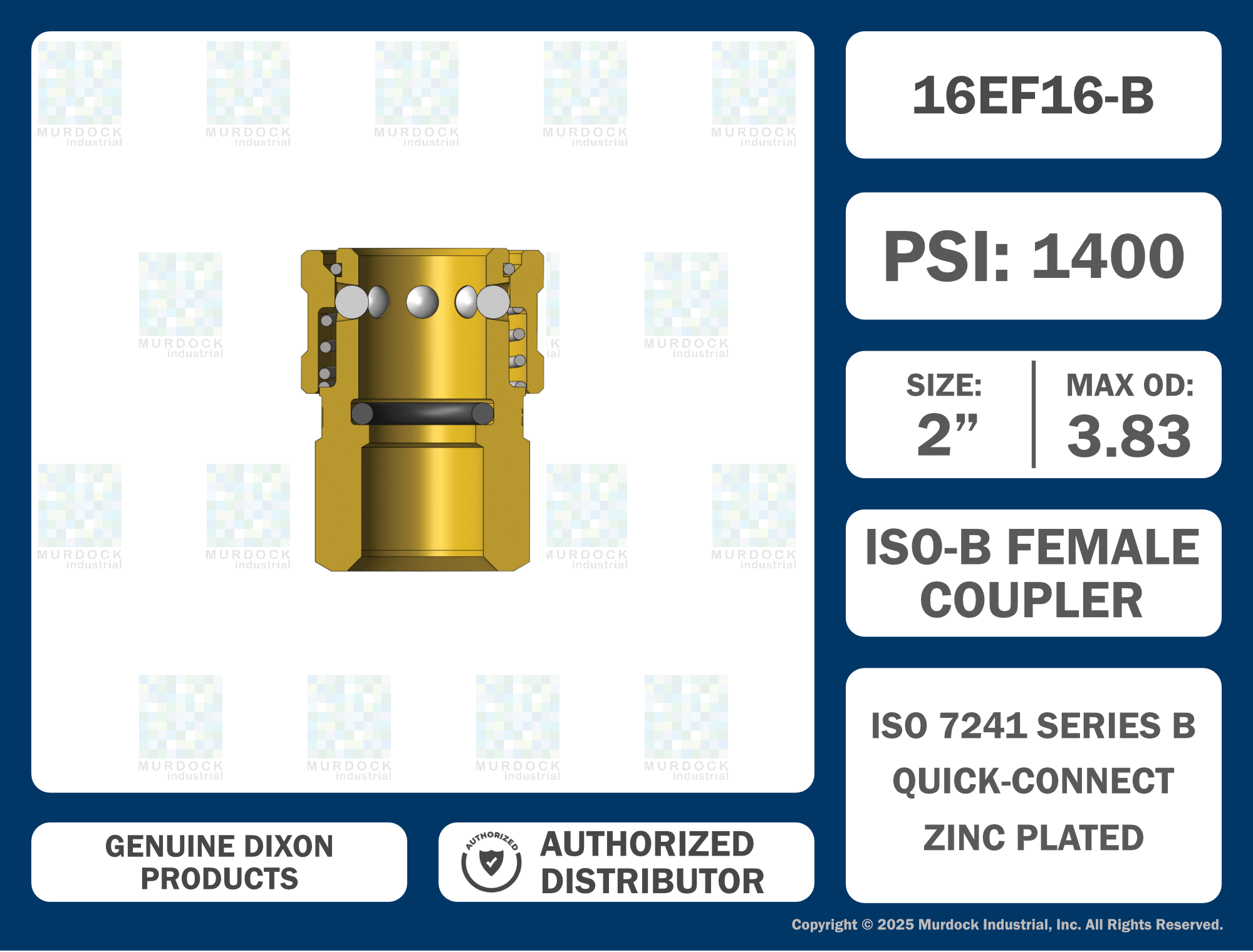 16EF16-B by Dixon Valve | Hydraulic Quick Disconnect Coupling | E-Series | 2" Female NPTF x 2" Straight-Through Interchange | Socket | Nitrile Seal | Brass