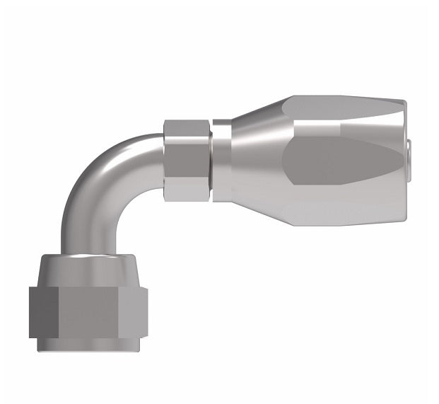 190264-6S Aeroquip by Danfoss | Female 37° JIC Swivel Short Drop 90° Elbow 100R2 Skive Style Reusable Hose Fitting | -06 Female 37° JIC Swivel x -06 Reusable Hose End | Steel