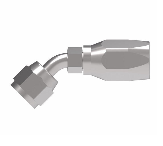 190297-4S Aeroquip by Danfoss | Female Universal Swivel 45° Elbow 100R5 Reusable Hose Fitting | -04 Female JIC Swivel (Also Couples w/ SAE 45° Flare) x -04 Reusable Hose End | Steel