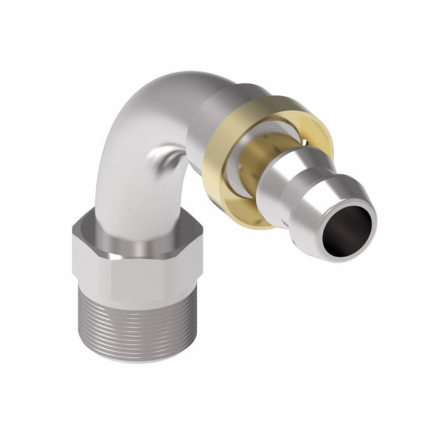 190327-4S Aeroquip by Danfoss | Male SAE Inverted Flare Short Drop 90° Elbow Socketless Reusable Hose Fitting | -04 Male SAE Inverted Flare x -04 Push-On Hose Barb | Steel