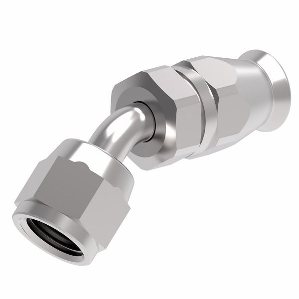 190773-10S Aeroquip by Danfoss | Female Universal 45° Elbow Super Gem PTFE Reusable Hose Fitting | -10 Female JIC (Also Couples w/ SAE 45° Flare) -10 Reusable Hose End | Steel