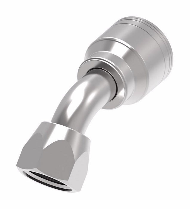 1AA4FJA4TZ Aeroquip by Danfoss | 1 & 2 Wire TTC Female JIC 37° Swivel 45° Elbow (FJA) Crimp Fitting | -04 Female JIC 37° Swivel x -04 Hose Barb | Zinc-Nickel Plated Steel