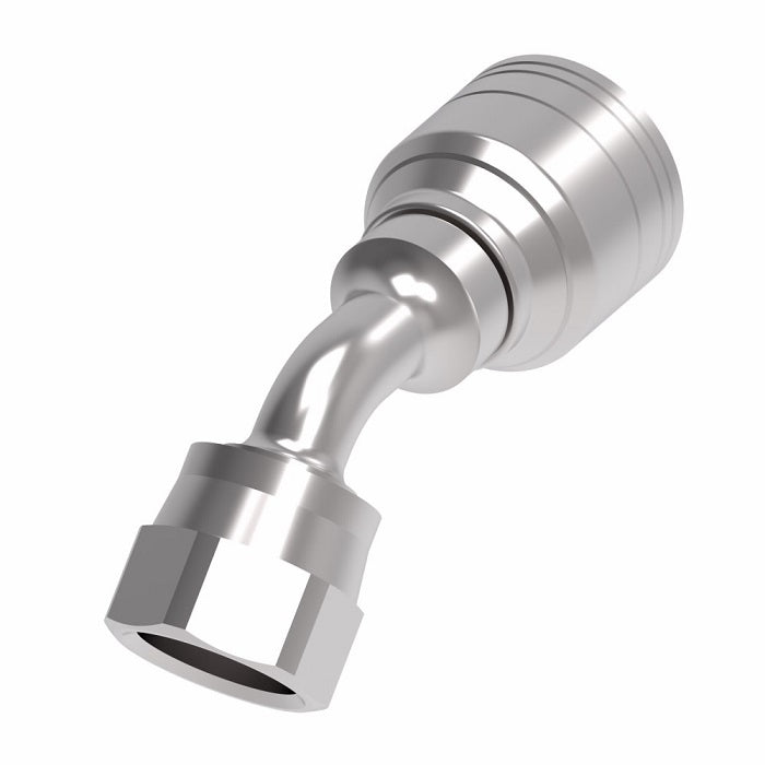 1AA8FJA6 Aeroquip by Danfoss | 1 & 2 Wire TTC Female JIC 37° Swivel 45° Elbow (FJA) Crimp Fitting | -08 Female JIC 37° Swivel x -06 Hose Barb | Steel