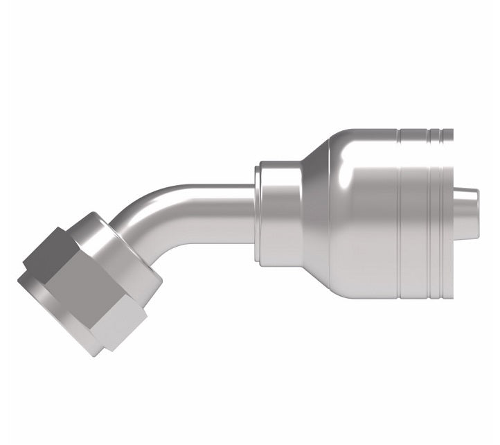 1AA6FJA6 Aeroquip by Danfoss | 1 & 2 Wire TTC Female JIC 37° Swivel 45° Elbow (FJA) Crimp Fitting | -06 Female JIC 37° Swivel x -06 Hose Barb | Steel