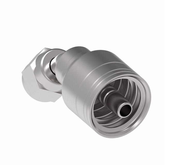 1AA5FJA4 Aeroquip by Danfoss | 1 & 2 Wire TTC Female JIC 37° Swivel 45° Elbow (FJA) Crimp Fitting | -05 Female JIC 37° Swivel x -04 Hose Barb | Steel