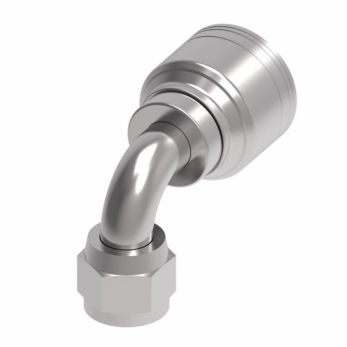 1AA10FJB12 Aeroquip by Danfoss | 1 & 2 Wire TTC Female JIC 37° Swivel 90° Elbow (FJB) Crimp Fitting | -10 Female JIC 37° Swivel x -12 Hose Barb | Steel