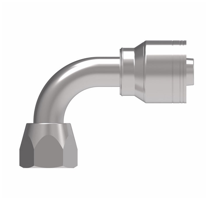 1AA12FJB12 Aeroquip by Danfoss | 1 & 2 Wire TTC Female JIC 37° Swivel 90° Elbow (FJB) Crimp Fitting | -12 Female JIC 37° Swivel x -12 Hose Barb | Steel