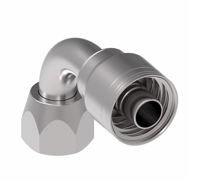 1AA12FJB12 Aeroquip by Danfoss | 1 & 2 Wire TTC Female JIC 37° Swivel 90° Elbow (FJB) Crimp Fitting | -12 Female JIC 37° Swivel x -12 Hose Barb | Steel