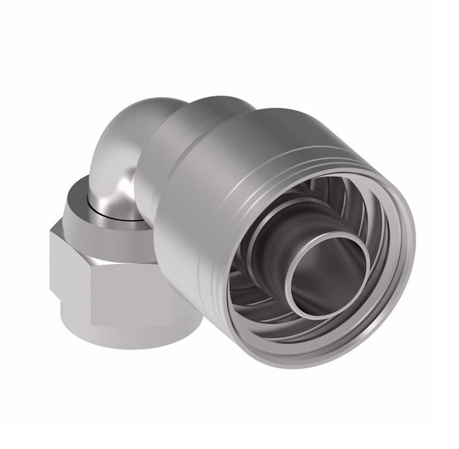 1AA10FJB12 Aeroquip by Danfoss | 1 & 2 Wire TTC Female JIC 37° Swivel 90° Elbow (FJB) Crimp Fitting | -10 Female JIC 37° Swivel x -12 Hose Barb | Steel