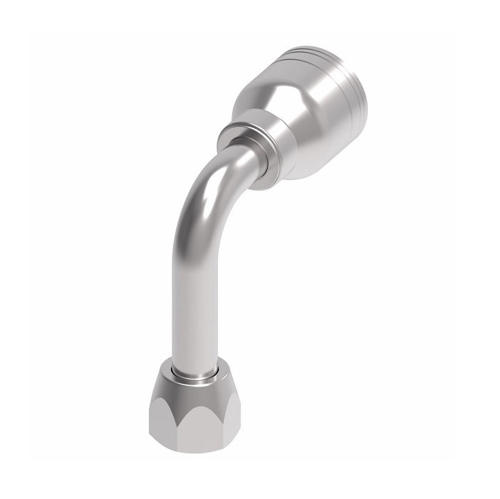 1AA8FJC8 Aeroquip by Danfoss | 1 & 2 Wire TTC Female JIC 37° Swivel 90° Long Drop Elbow (FJC) Crimp Fitting | -08 Female JIC 37° Swivel x -08 Hose Barb | Steel